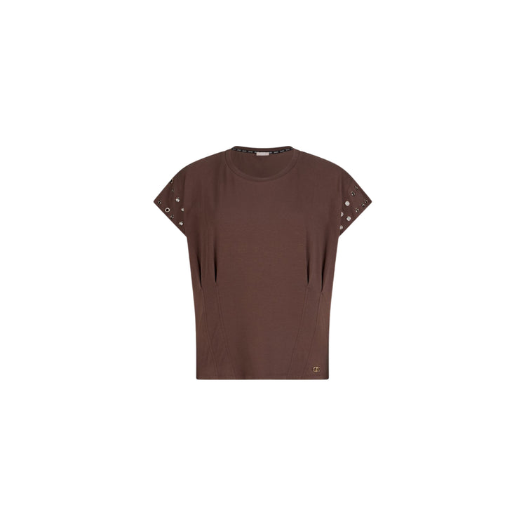 T-shirt Donna con occhielli decorativi marrone