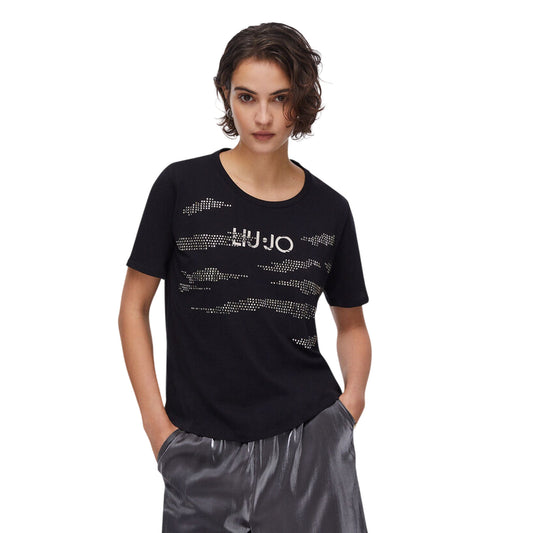 T-shirt Donna con applicazioni strass modella frontale