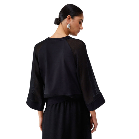 Felpa nera con maniche ampie e trasparenti