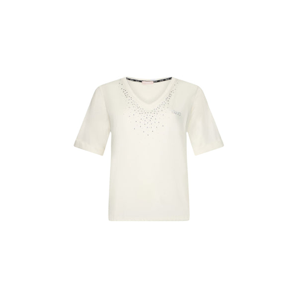 T-shirt Donna con scollo a V e strass