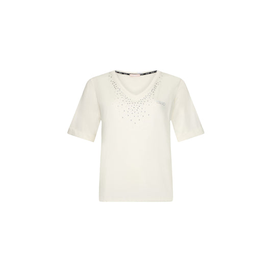 T-shirt Donna con scollo a V e strass