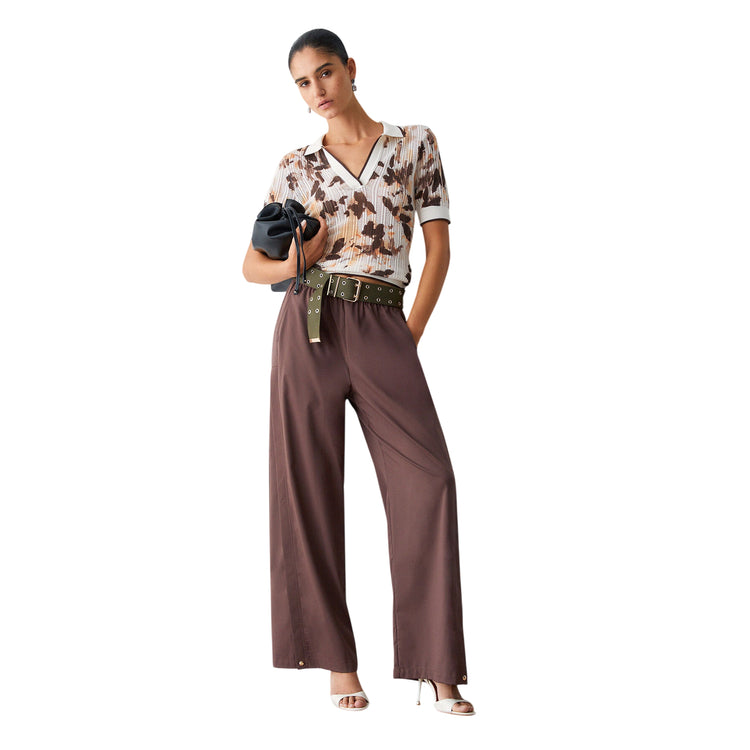 Polo in maglia punzonata marrone e crema