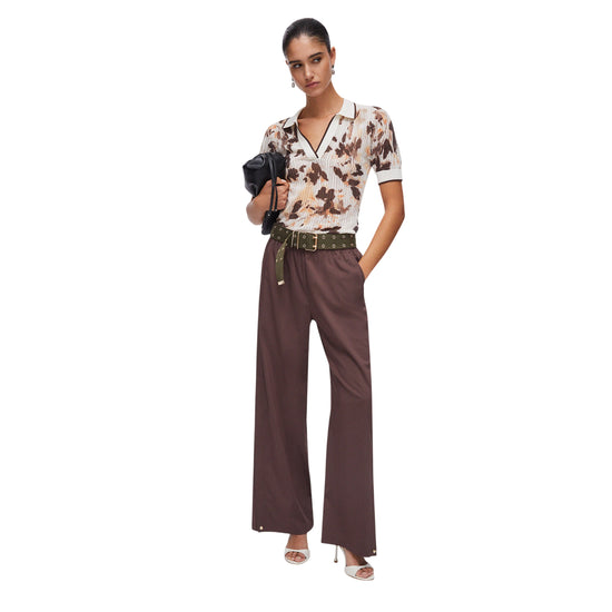 Polo in maglia punzonata marrone e crema