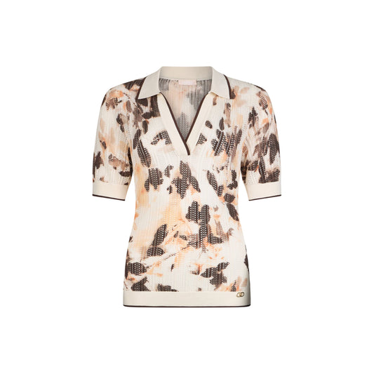 Polo in maglia punzonata marrone e crema