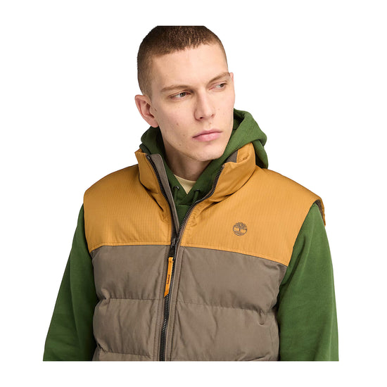 Gilet Uomo Welch Mountain Imbottito  marrone e giallo modello frontale ravvicinato
