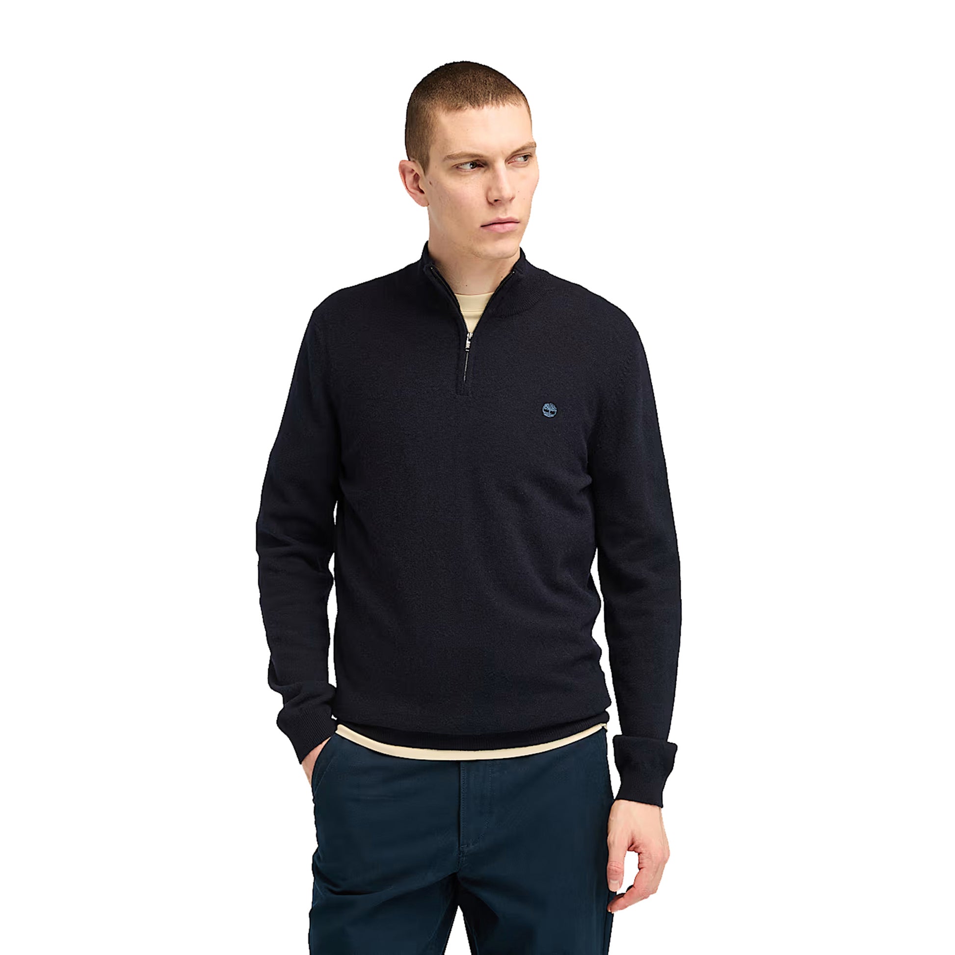 Maglione Uomo con Zip Cohas Brook Blu scuro modello frontale