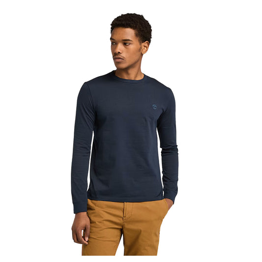 T-shirt a Maniche Lunghe Dunstan River da Uomo in blu scuro modello frontale