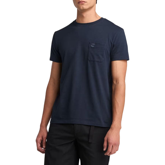 T-shirt Uomo con taschino Dunstan River Blu modello frontale