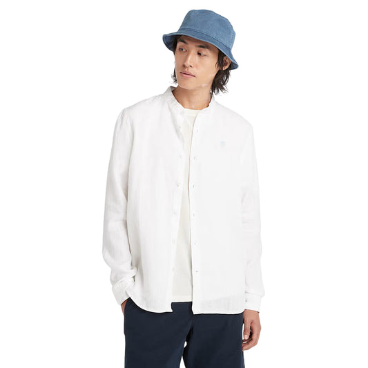 Camicia Uomo Mill Brook in Lino Bianco modello frontale