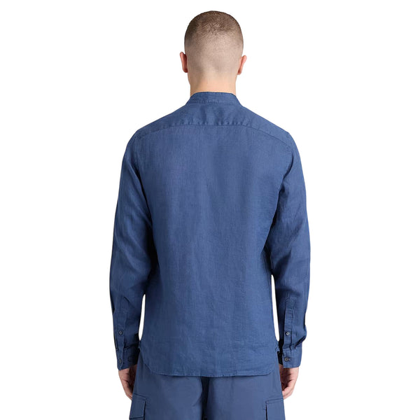 Camicia Uomo in lino Mill Brook colletto coreano Blu modello retro