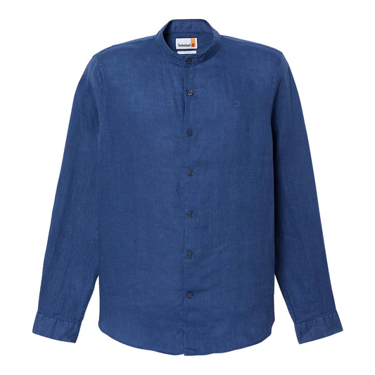 Camicia Uomo in lino Mill Brook colletto coreano Blu