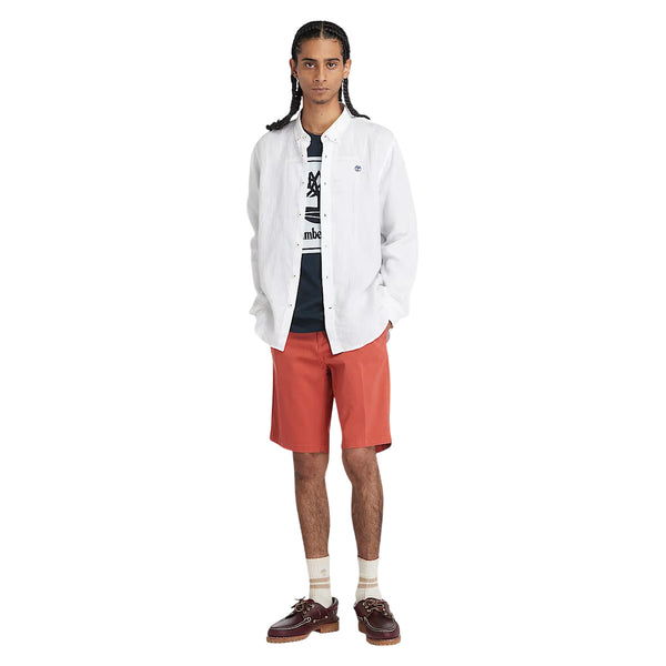 Camicia Uomo in Lino Mill Brook Bianco modello intero frontale
