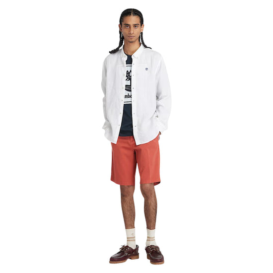 Camicia Uomo in Lino Mill Brook Bianco modello intero frontale