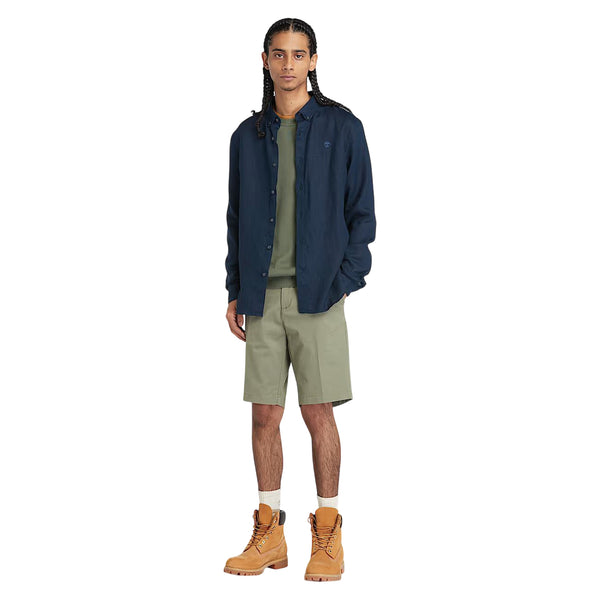 Camicia Uomo in Lino Mill Brook Blu scuro modello intero frontale