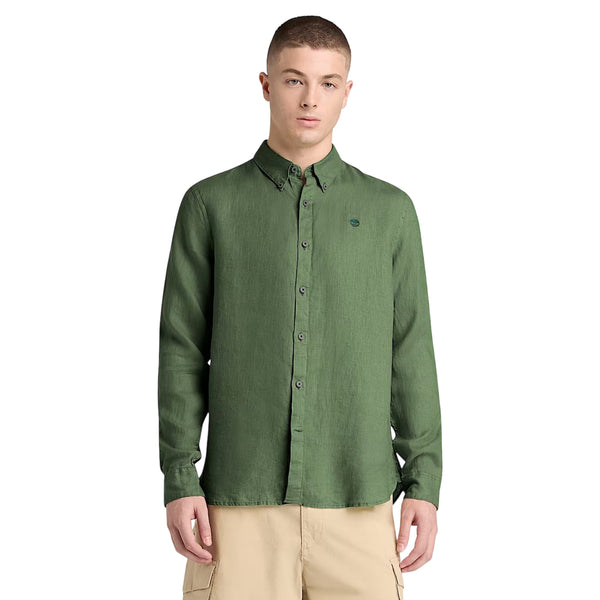 Camicia Uomo in lino Mill Brook Verde modello frontale