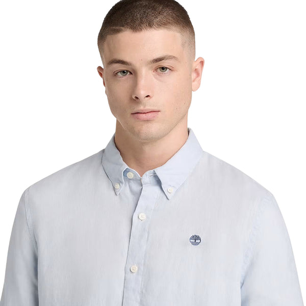 Camicia Uomo in lino Mill Brook Grigio modello ravvicinato