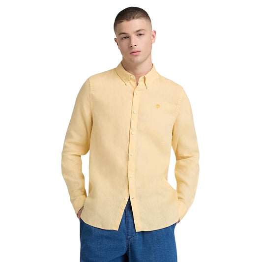 Camicia Uomo in lino Mill Brook Giallo modello frontale