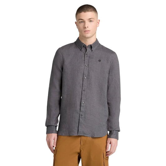 Camicia Uomo in lino Mill Brook Grigio modello frontale