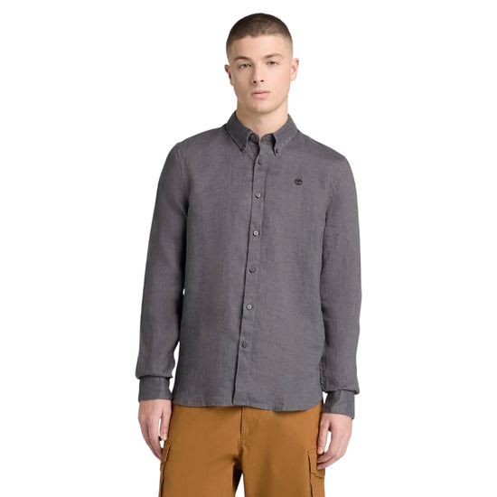 Camicia Uomo in lino Mill Brook Grigio modello frontale