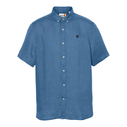 Camicia Uomo Maniche Corte in Lino Mill Brook Blu