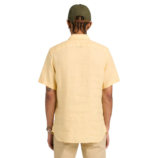 Camicia Uomo in lino a manica corta Giallo modello retro