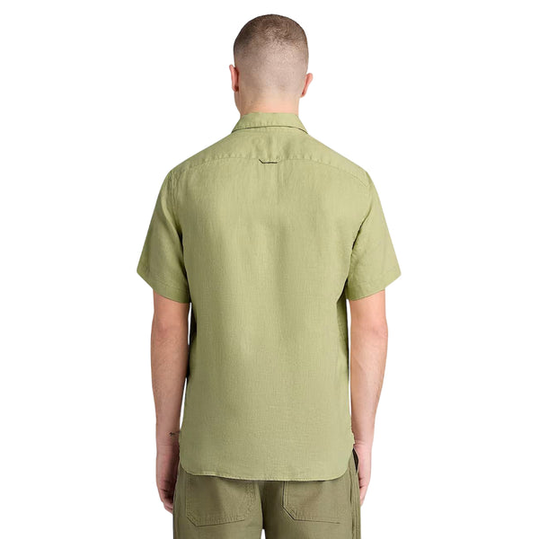 Camicia Uomo Mill Brook a manica corta in lino Verde chiaro modello retro