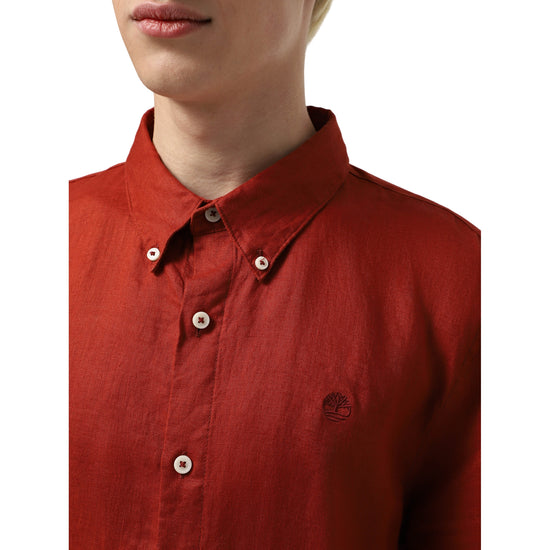 Camicia Uomo Maniche Corte in Lino Mill Brook Rosso dettaglio