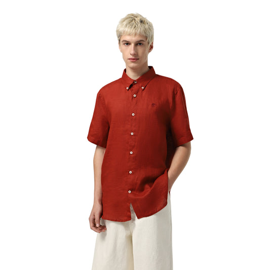 Camicia Uomo Maniche Corte in Lino Mill Brook Rosso modello frontale