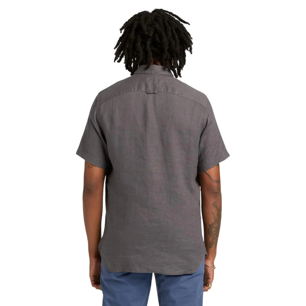 Camicia Uomo Mill Brook a manica corta in lino Grigio modello retro