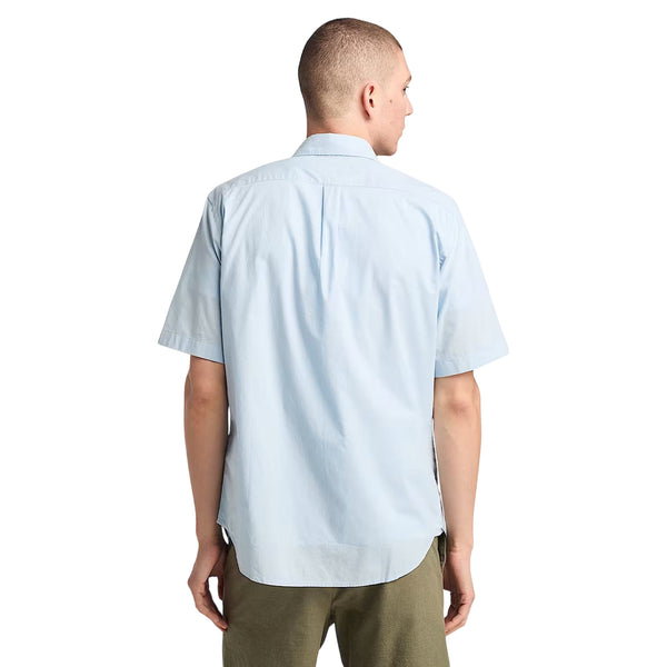 Camicia Uomo Maniche Corte in Popeline Elasticizzato Celeste modello retro