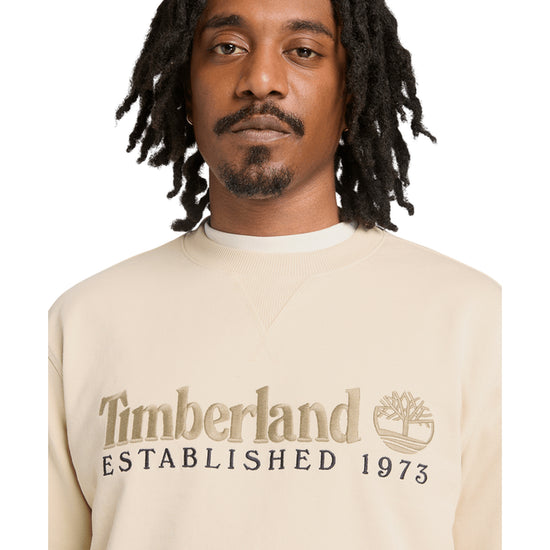 Felpa girocollo Uomo Beige con logo ricamato dettaglio