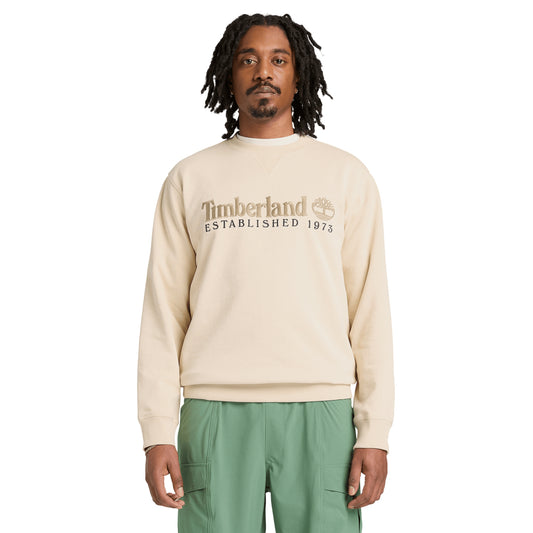 Felpa girocollo Uomo Beige con logo ricamato modello frontale