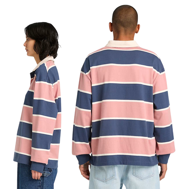Polo Rugby unisex a righe rosa e blu scuro