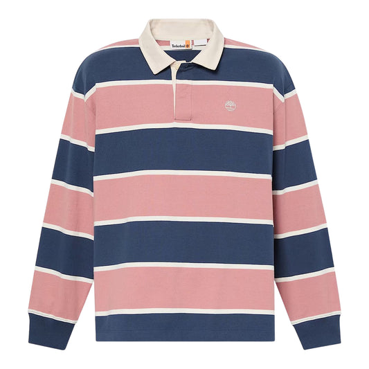 Polo Rugby unisex a righe rosa e blu scuro