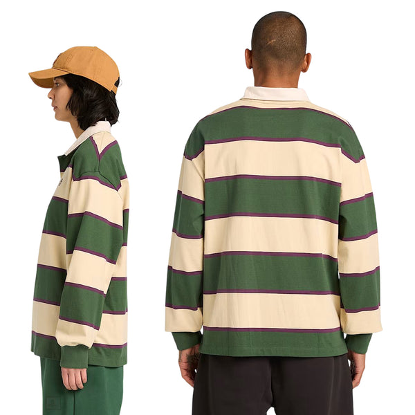 Polo rugby a righe unisex verde e beige