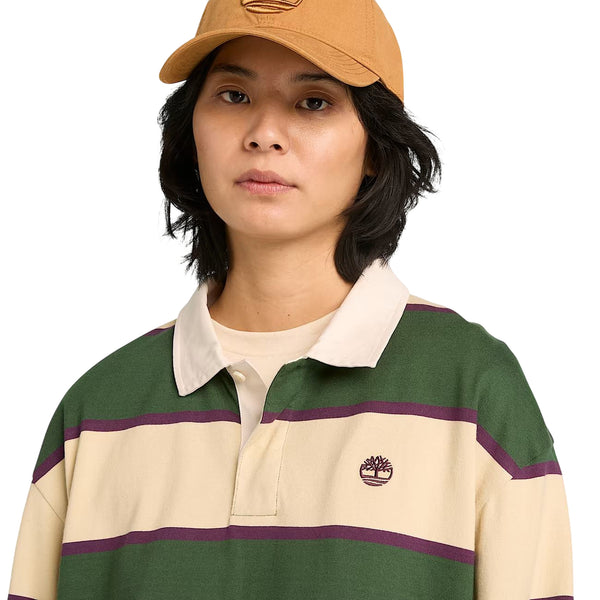 Polo rugby a righe unisex verde e beige