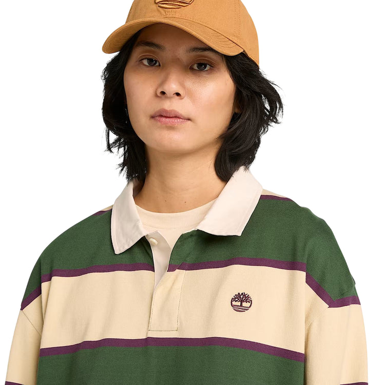 Polo rugby a righe unisex verde e beige