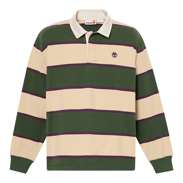 Polo rugby a righe unisex verde e beige