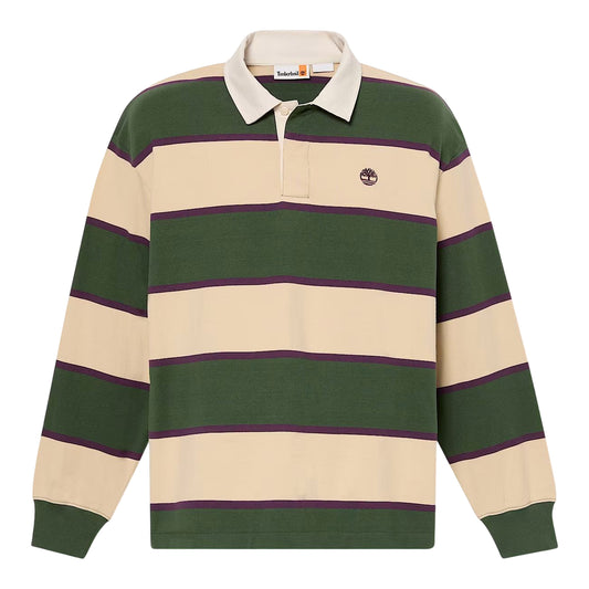 Polo rugby a righe unisex verde e beige