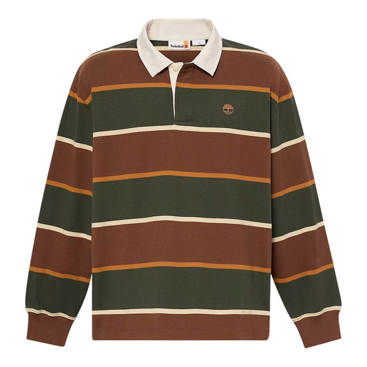 Polo a righe unisex verde scuro e marrone scuro