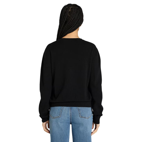 Cardigan Donna in lana merino Nero modella retro