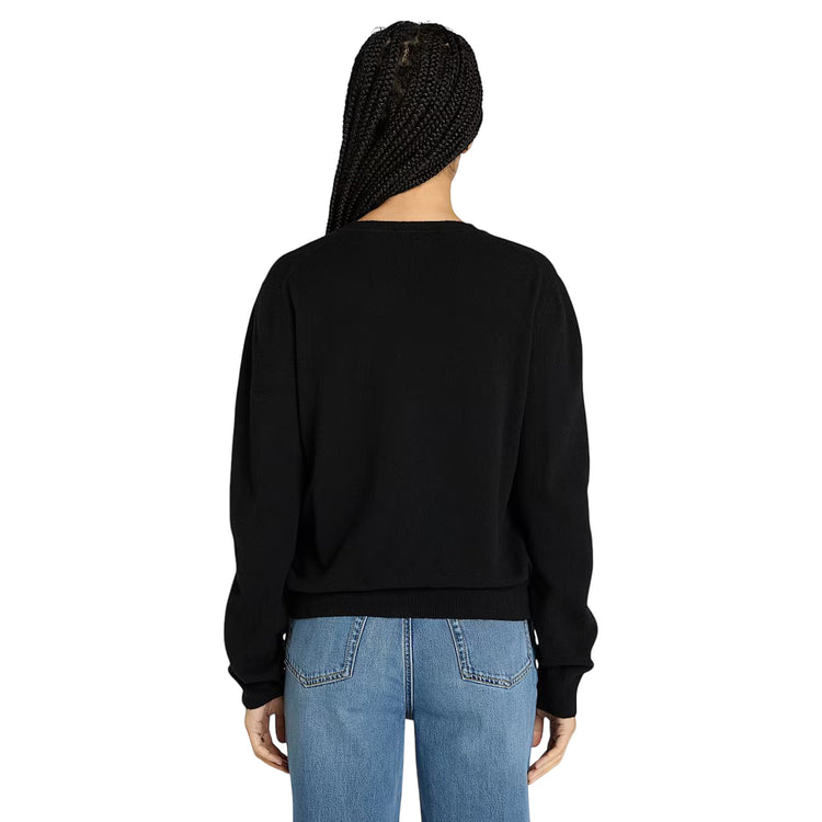 Cardigan Donna in lana merino Nero modella retro