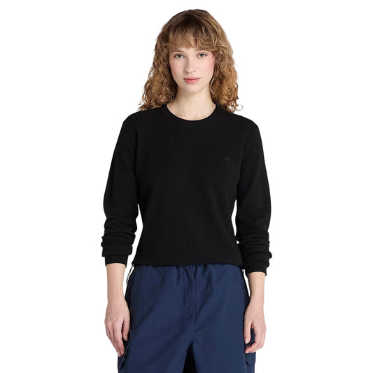 Maglione Donna Girocollo in lana merino Nero modella frontale 