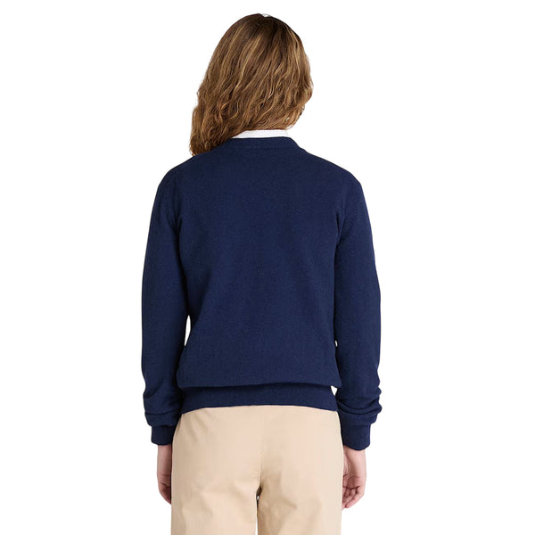 Maglione Donna Girocollo in lana merino Blu modella retro