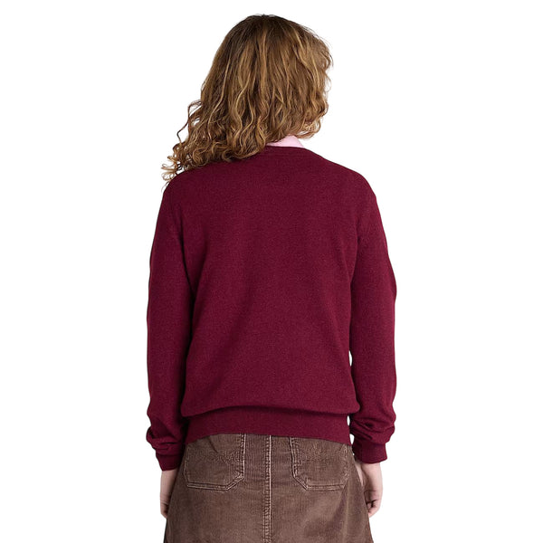 Maglione Donna Girocollo in lana merino Bordeaux modella retro