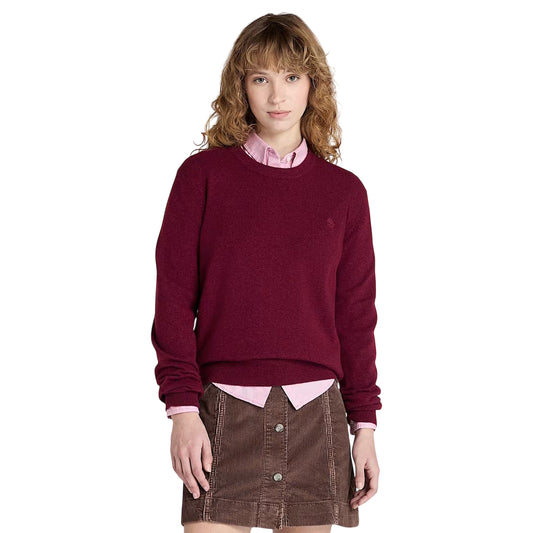 Maglione Donna Girocollo in lana merino Bordeaux modella frontale