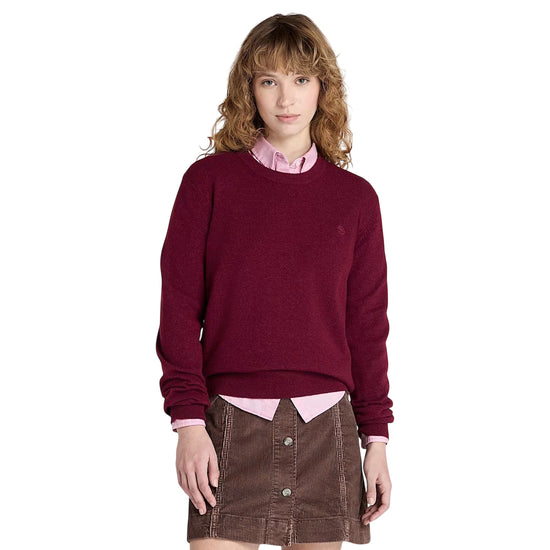 Maglione Donna Girocollo in lana merino Bordeaux modella frontale