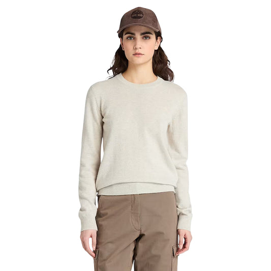 Maglione Donna Girocollo in lana merino Beige modella frontale 