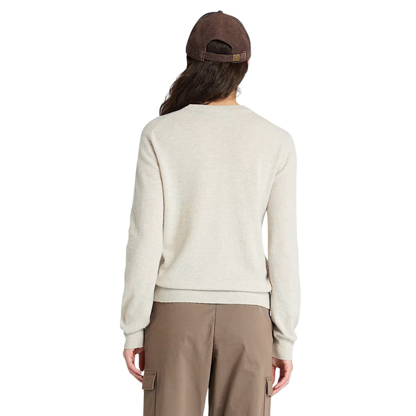 Maglione Donna Girocollo in lana merino Beige modella retro