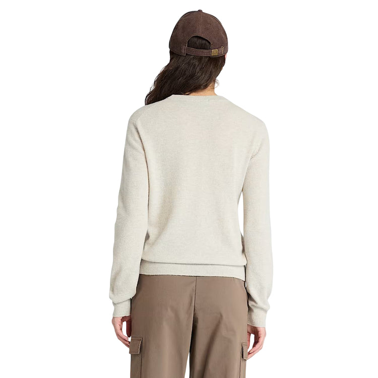 Maglione Donna Girocollo in lana merino Beige modella retro